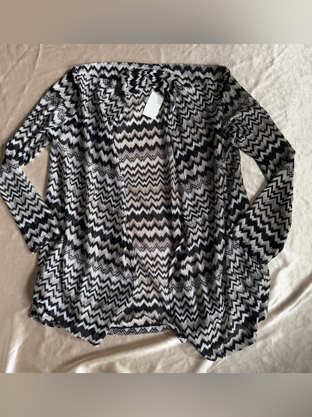 Susan graver open-front knit cardigan w/ chevron zigzag pattern medium nwt
